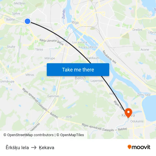 Ērkšķu Iela to Ķekava map