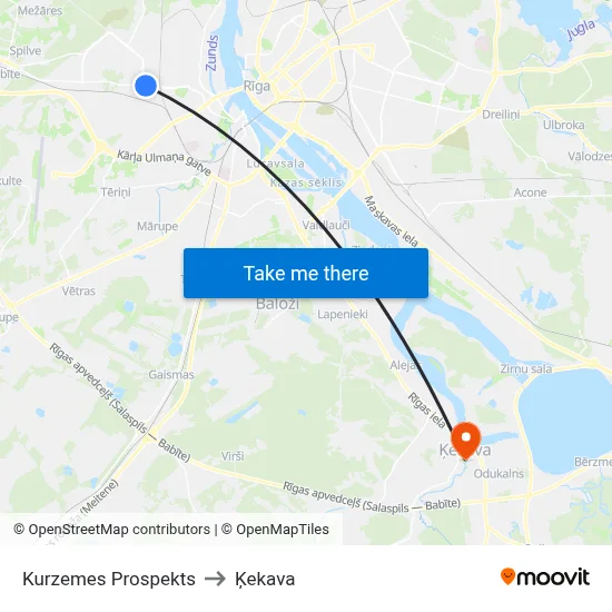 Kurzemes Prospekts to Ķekava map