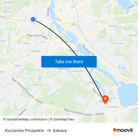 Kurzemes Prospekts to Ķekava map