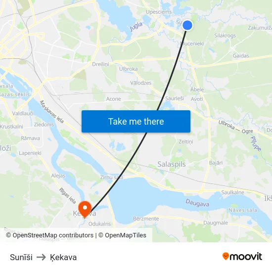 Sunīši to Ķekava map