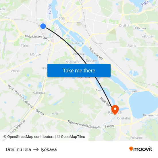 Dreiliņu Iela to Ķekava map
