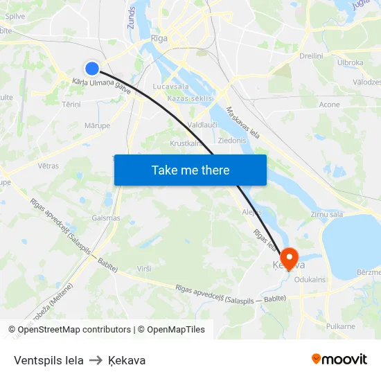Ventspils Iela to Ķekava map