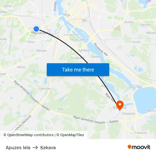 Apuzes Iela to Ķekava map