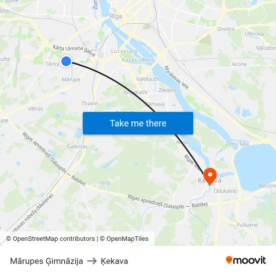 Mārupes Ģimnāzija to Ķekava map