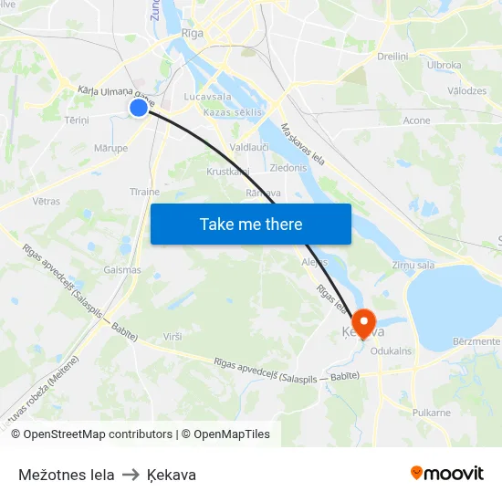 Mežotnes Iela to Ķekava map