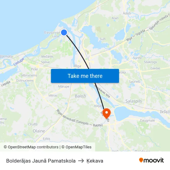 Bolderājas Jaunā Pamatskola to Ķekava map