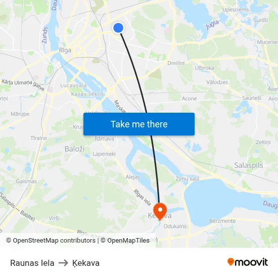 Raunas Iela to Ķekava map