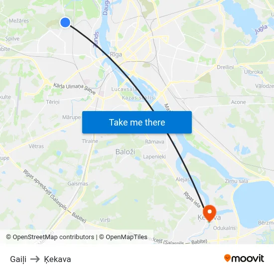 Gaiļi to Ķekava map