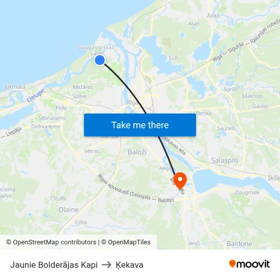 Jaunie Bolderājas Kapi to Ķekava map