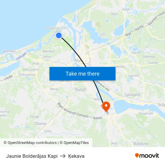 Jaunie Bolderājas Kapi to Ķekava map