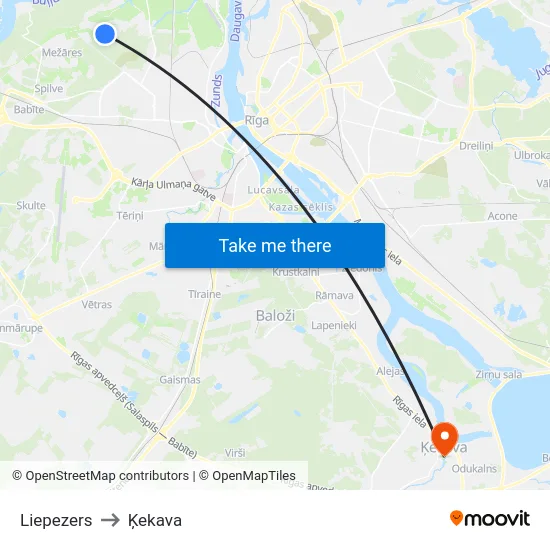 Liepezers to Ķekava map