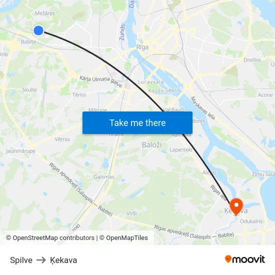 Spilve to Ķekava map