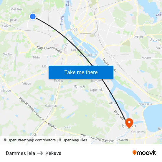 Dammes Iela to Ķekava map