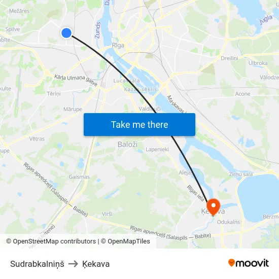 Sudrabkalniņš to Ķekava map