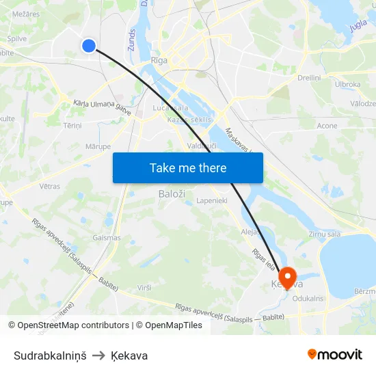 Sudrabkalniņš to Ķekava map
