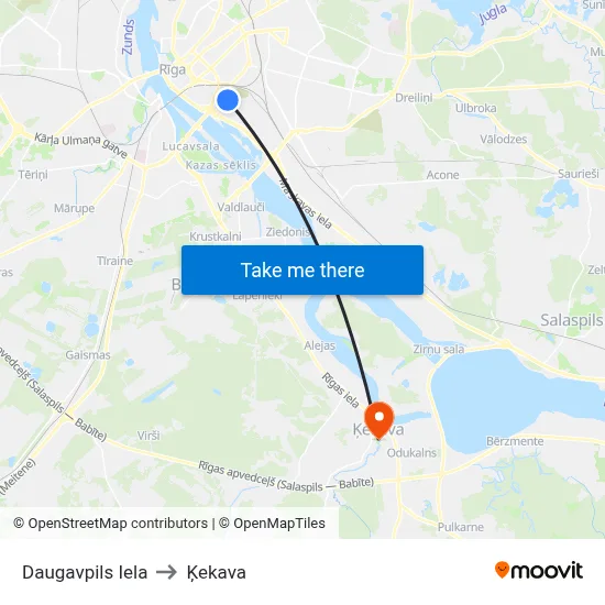 Daugavpils Iela to Ķekava map