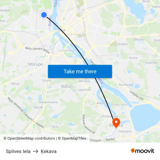 Spilves Iela to Ķekava map