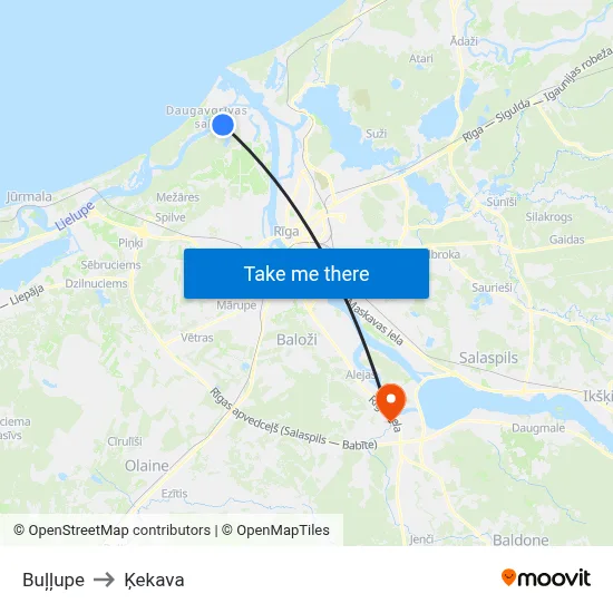 Buļļupe to Ķekava map