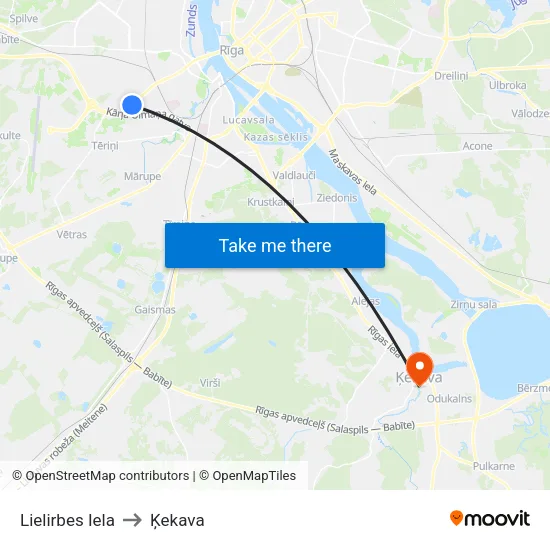 Lielirbes Iela to Ķekava map