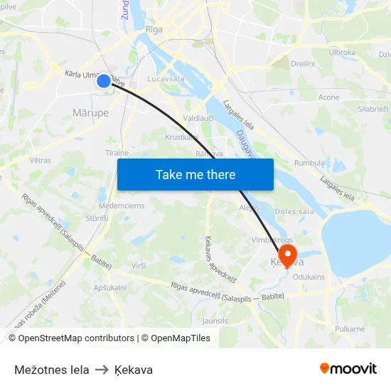 Mežotnes Iela to Ķekava map