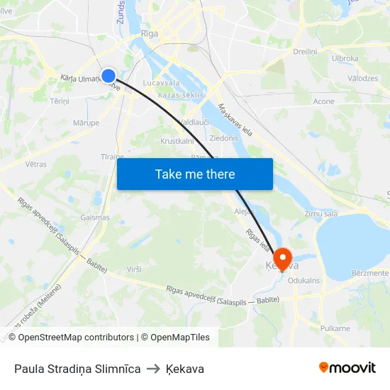 Paula Stradiņa Slimnīca to Ķekava map