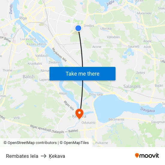 Rembates Iela to Ķekava map
