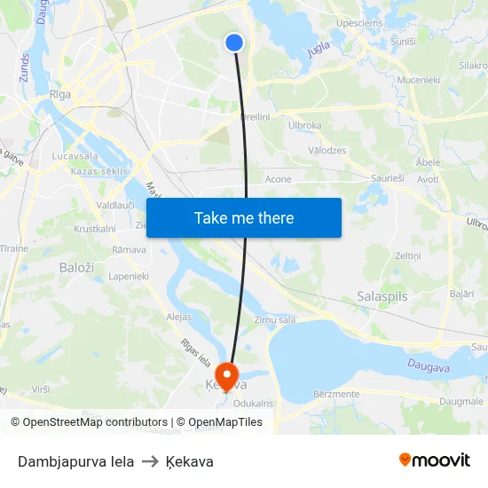Dambjapurva Iela to Ķekava map