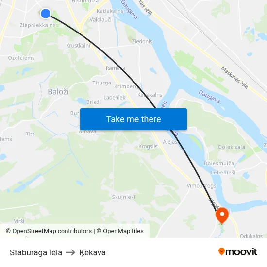 Staburaga Iela to Ķekava map