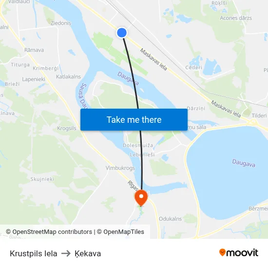 Krustpils Iela to Ķekava map