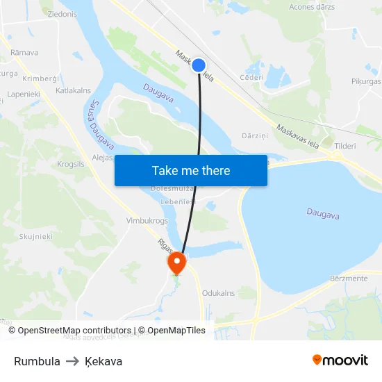 Rumbula to Ķekava map