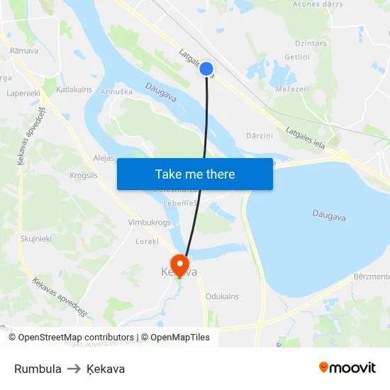 Rumbula to Ķekava map