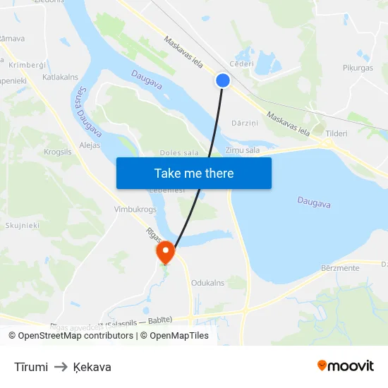 Tīrumi to Ķekava map