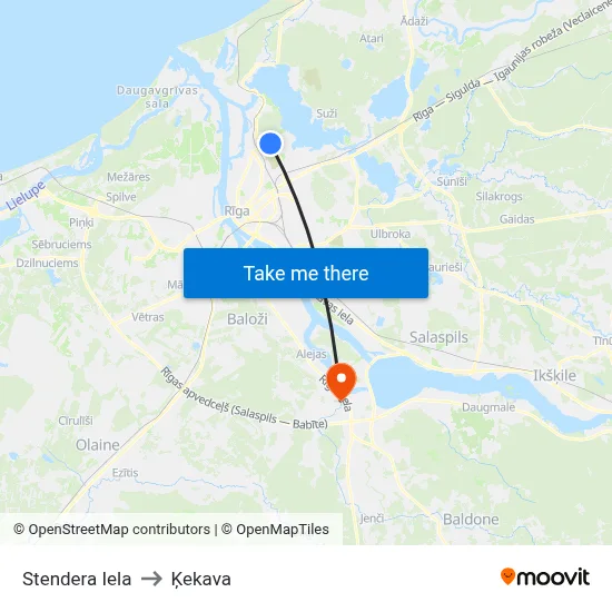 Stendera Iela to Ķekava map