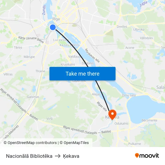 Nacionālā Bibliotēka to Ķekava map