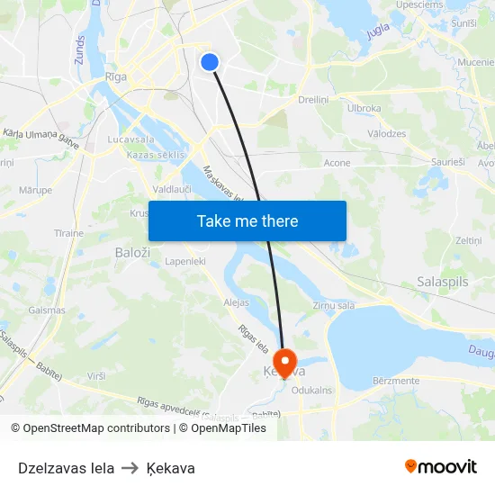 Dzelzavas Iela to Ķekava map