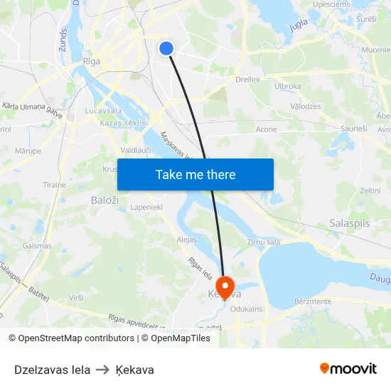 Dzelzavas Iela to Ķekava map