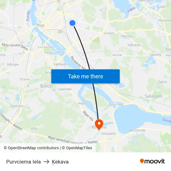 Purvciema Iela to Ķekava map