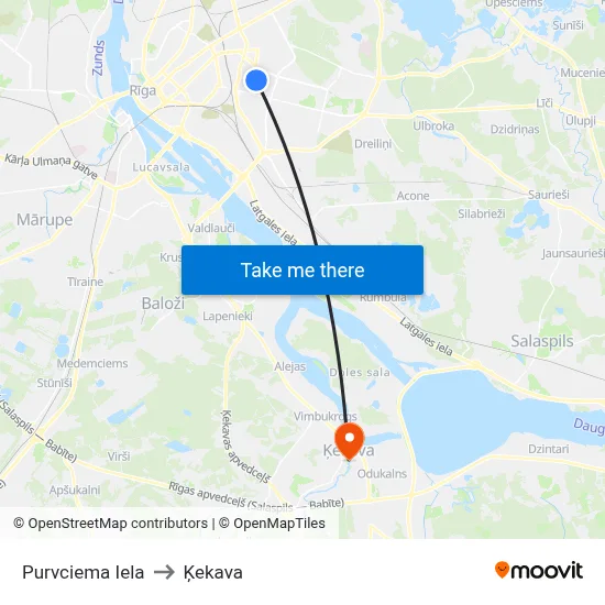 Purvciema Iela to Ķekava map