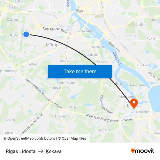 Rīgas Lidosta to Ķekava map