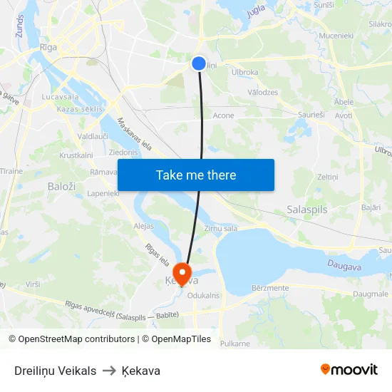 Dreiliņu Veikals to Ķekava map