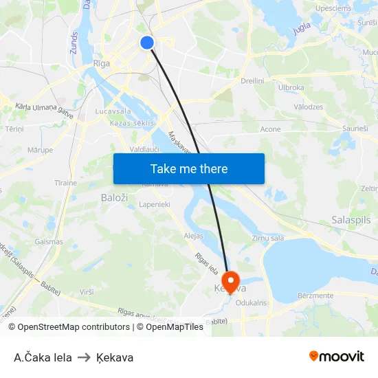 A.Čaka Iela to Ķekava map