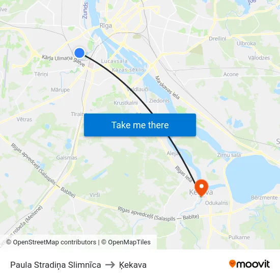 Paula Stradiņa Slimnīca to Ķekava map