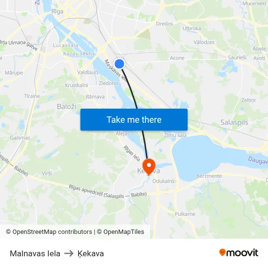 Malnavas Iela to Ķekava map