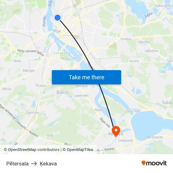 Pētersala to Ķekava map