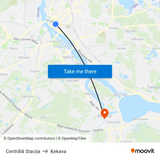 Centrālā Stacija to Ķekava map
