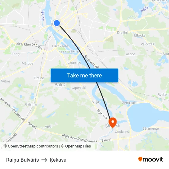 Raiņa Bulvāris to Ķekava map