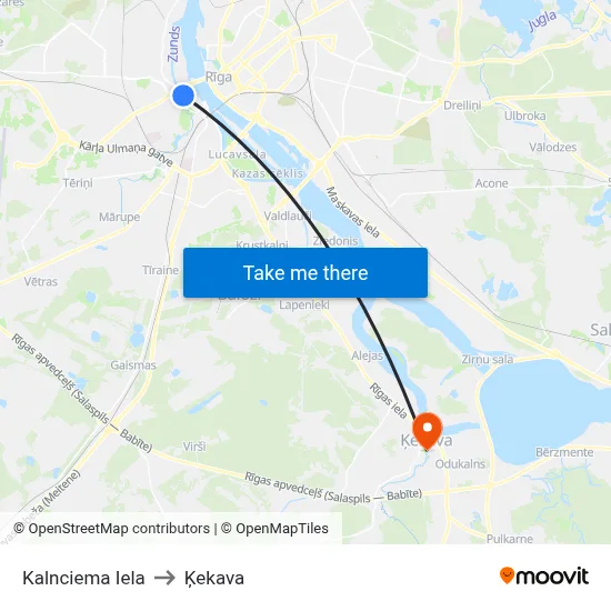 Kalnciema Iela to Ķekava map