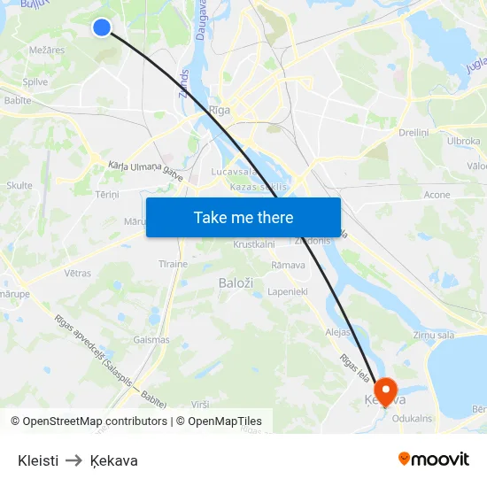 Kleisti to Ķekava map
