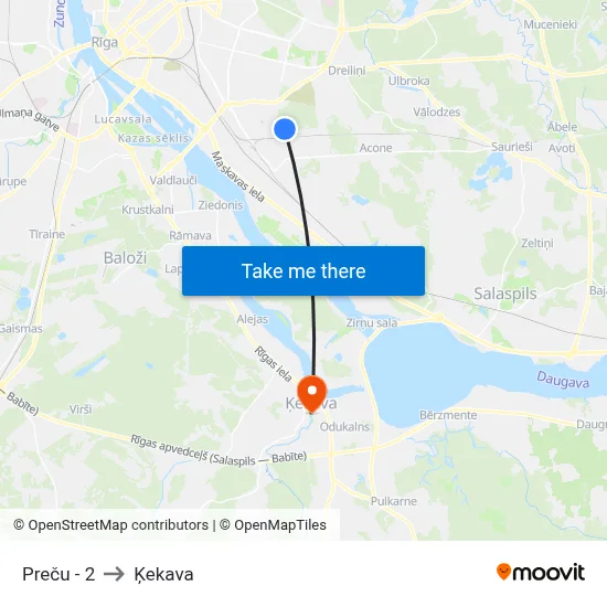 Preču - 2 to Ķekava map