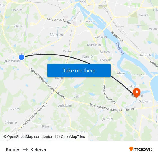 Ķienes to Ķekava map